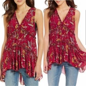 Free People Purple Haze Floral Print Tunic Top Size Medium RN#66170